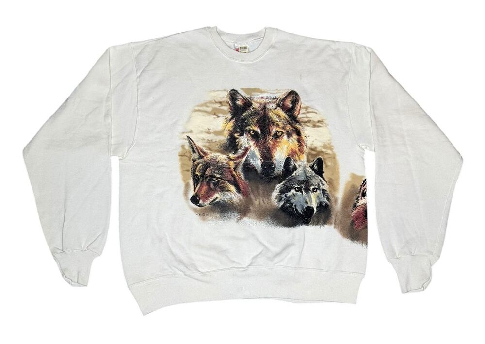 Vintage 90s Wolf Pack Wrap Around AOP Crewneck Sweatshirt